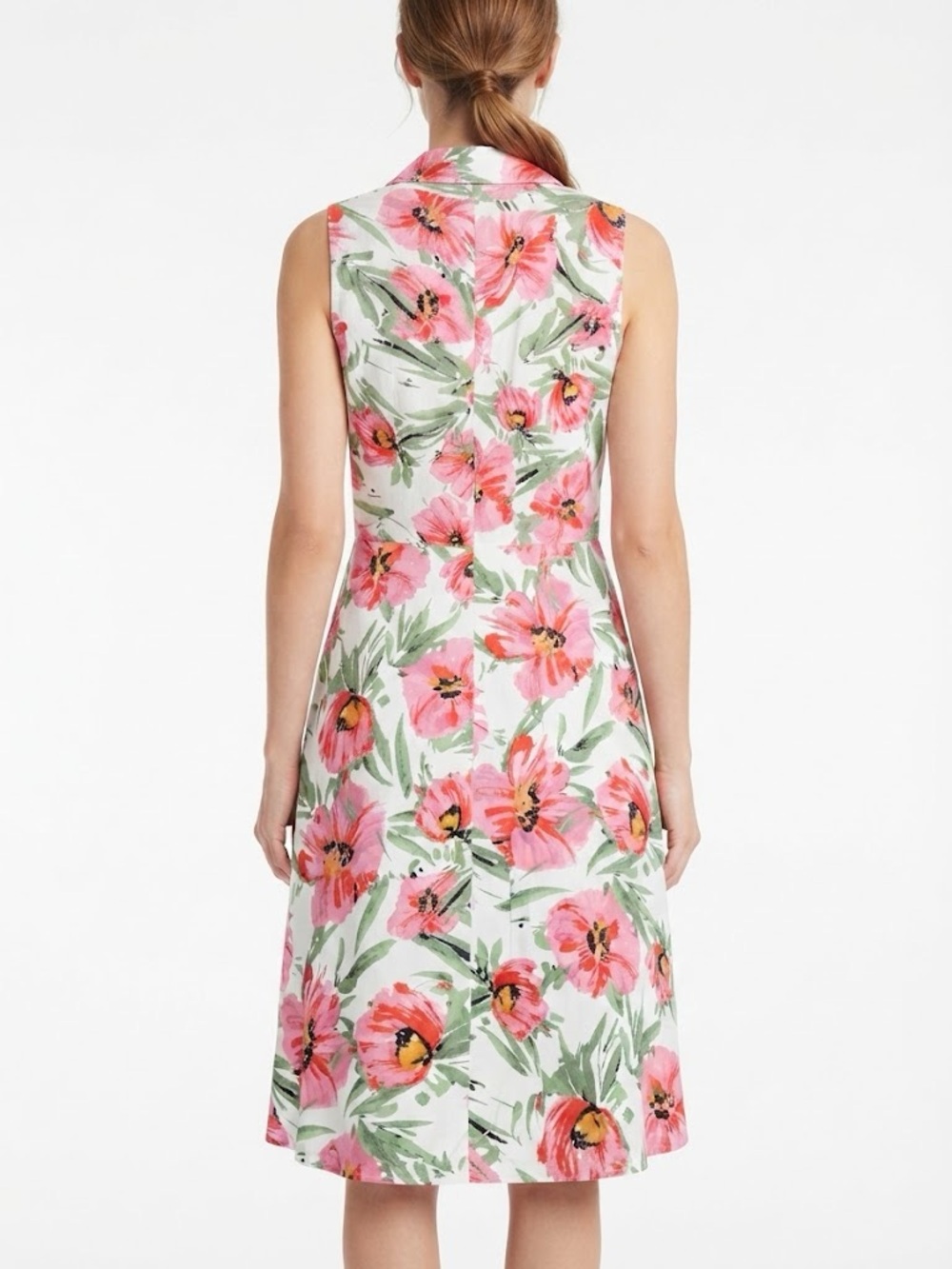 Tahari Pink Floral Sleeveless Collared Midi Dress - Picture 7 of 15